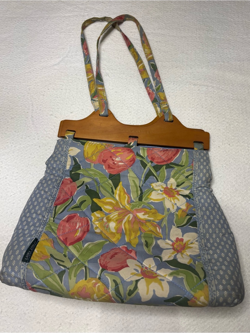 Laura Ashley- Floral Canvas Tote Bag with Wooden Frame